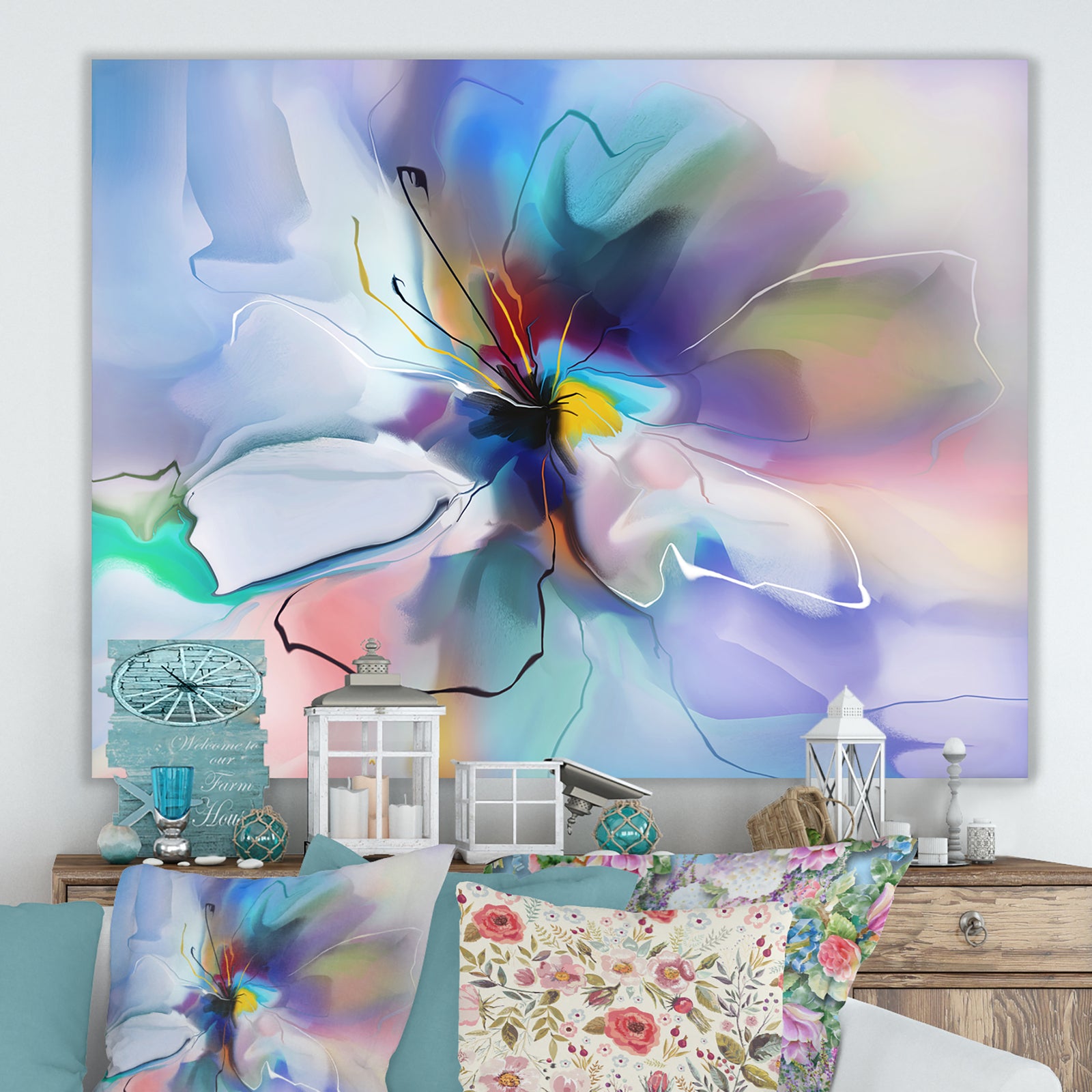 Abstract Creative Blue Flower - Extra Large Floral Wall Art