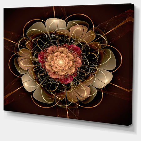 Dark Gold Red Fractal Flower Pattern - Extra Large Floral Wall Art