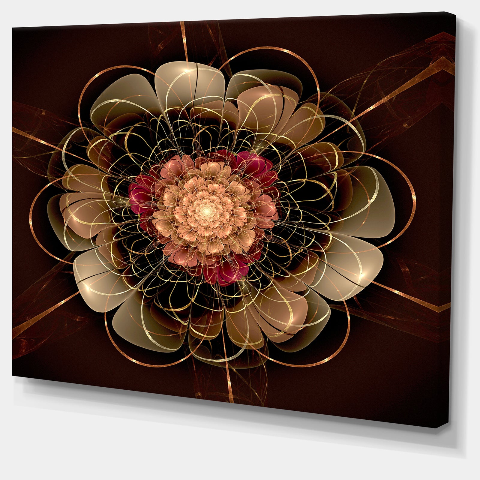 Dark Gold Red Fractal Flower Pattern - Extra Large Floral Wall Art
