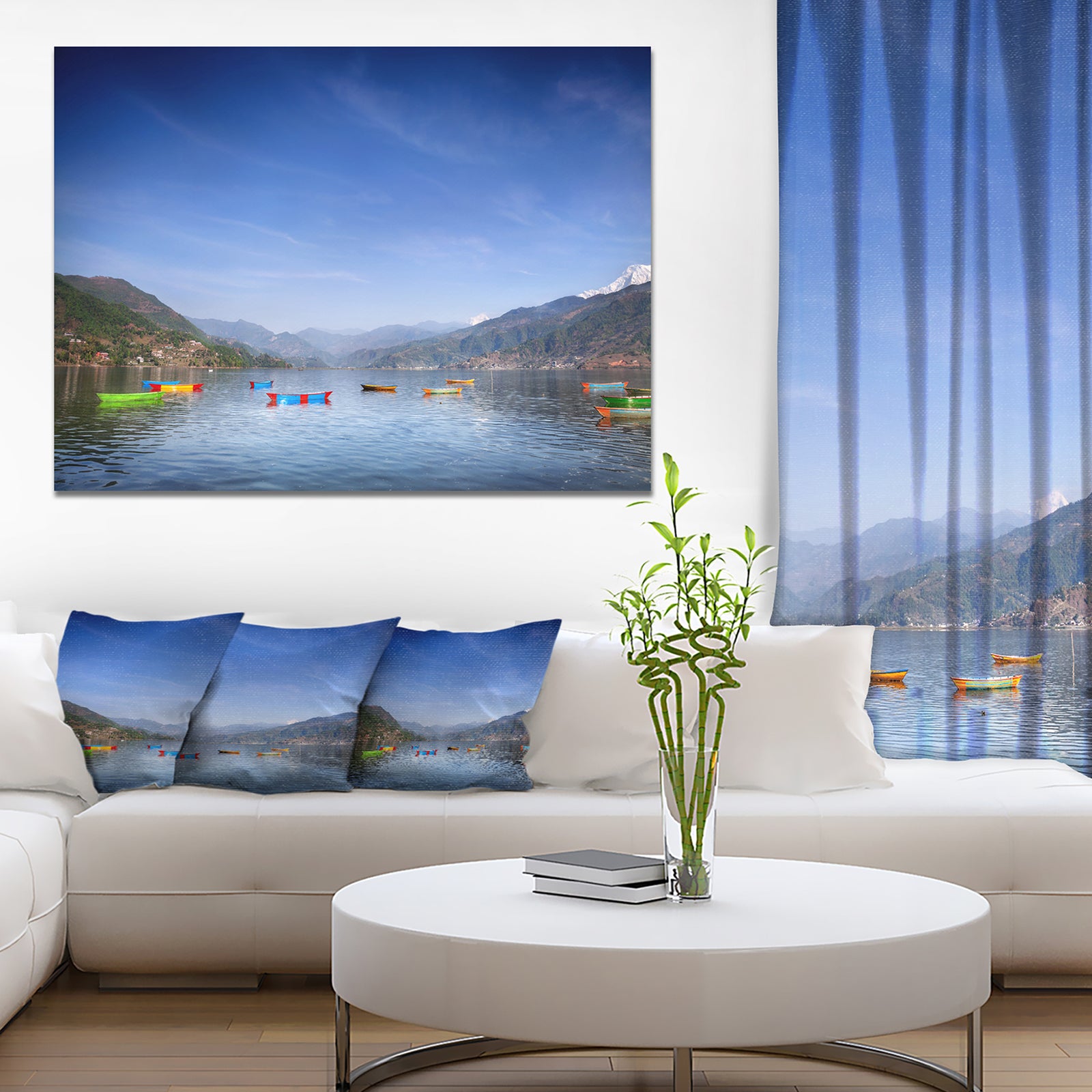 Boats in Pokhara Lake - Modern Seashore Canvas Wall Art