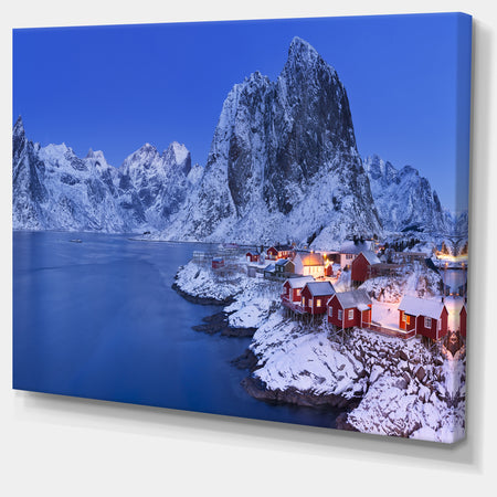 Fishermen Cabins in Winter - Modern Seashore Canvas Wall Art