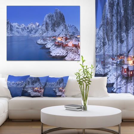 Fishermen Cabins in Winter - Modern Seashore Canvas Wall Art