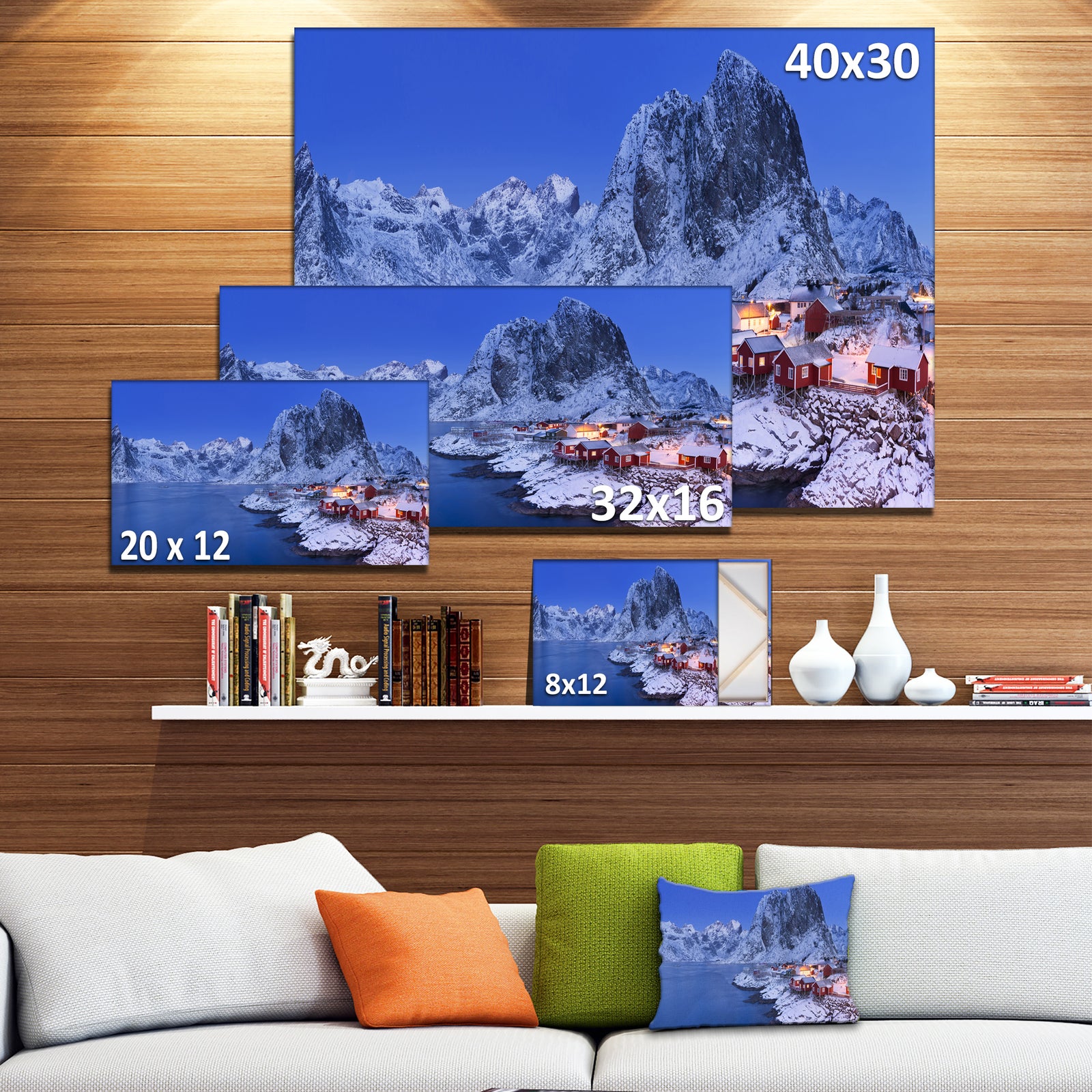 Fishermen Cabins in Winter - Modern Seashore Canvas Wall Art