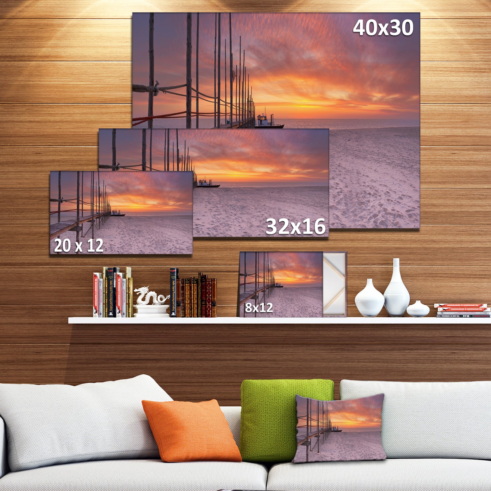 Texel Island Seaside Jetty Panorama - Modern Seashore Canvas Wall Art