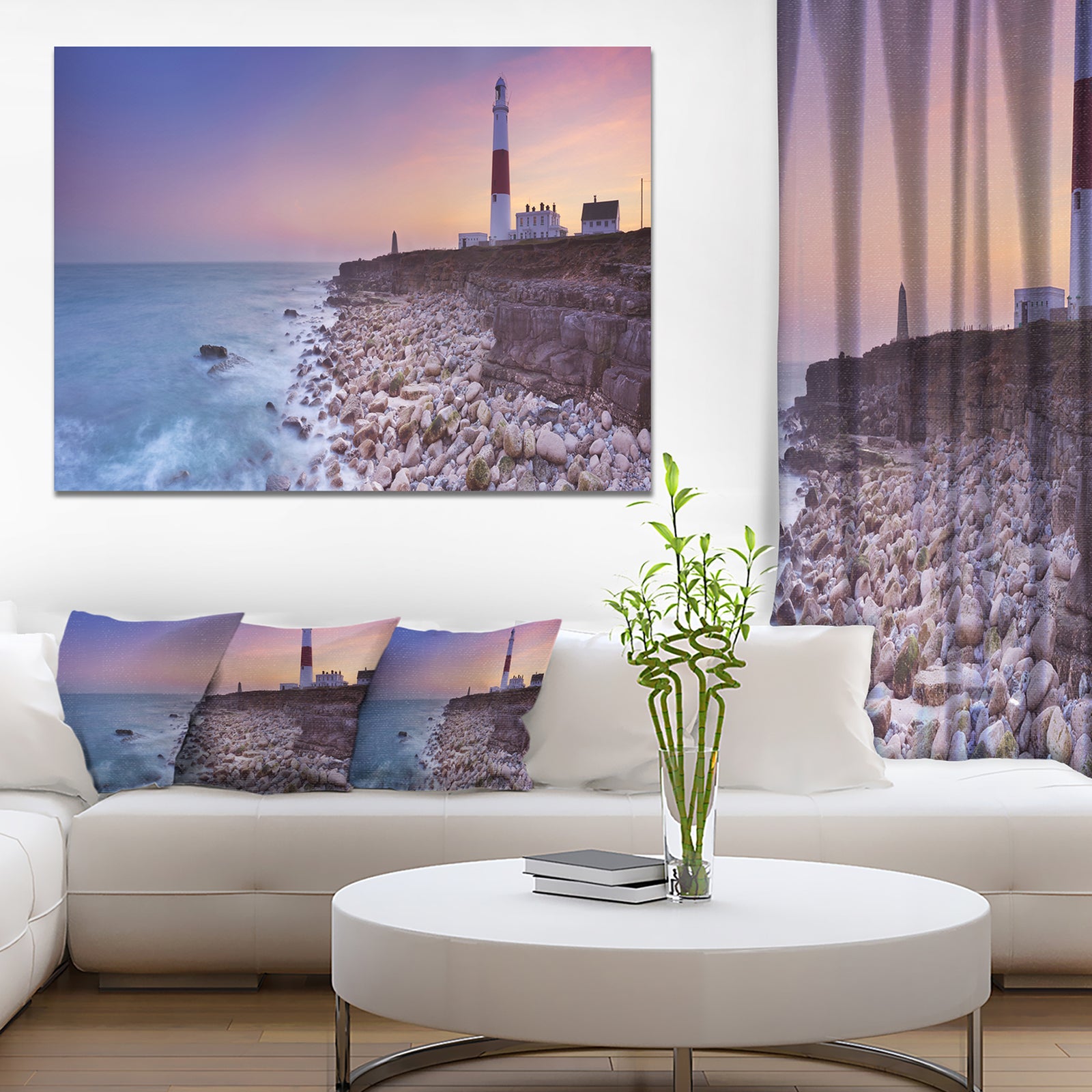 Portland Bill Lighthouse in Dorset - Modern Seashore Canvas Wall Art