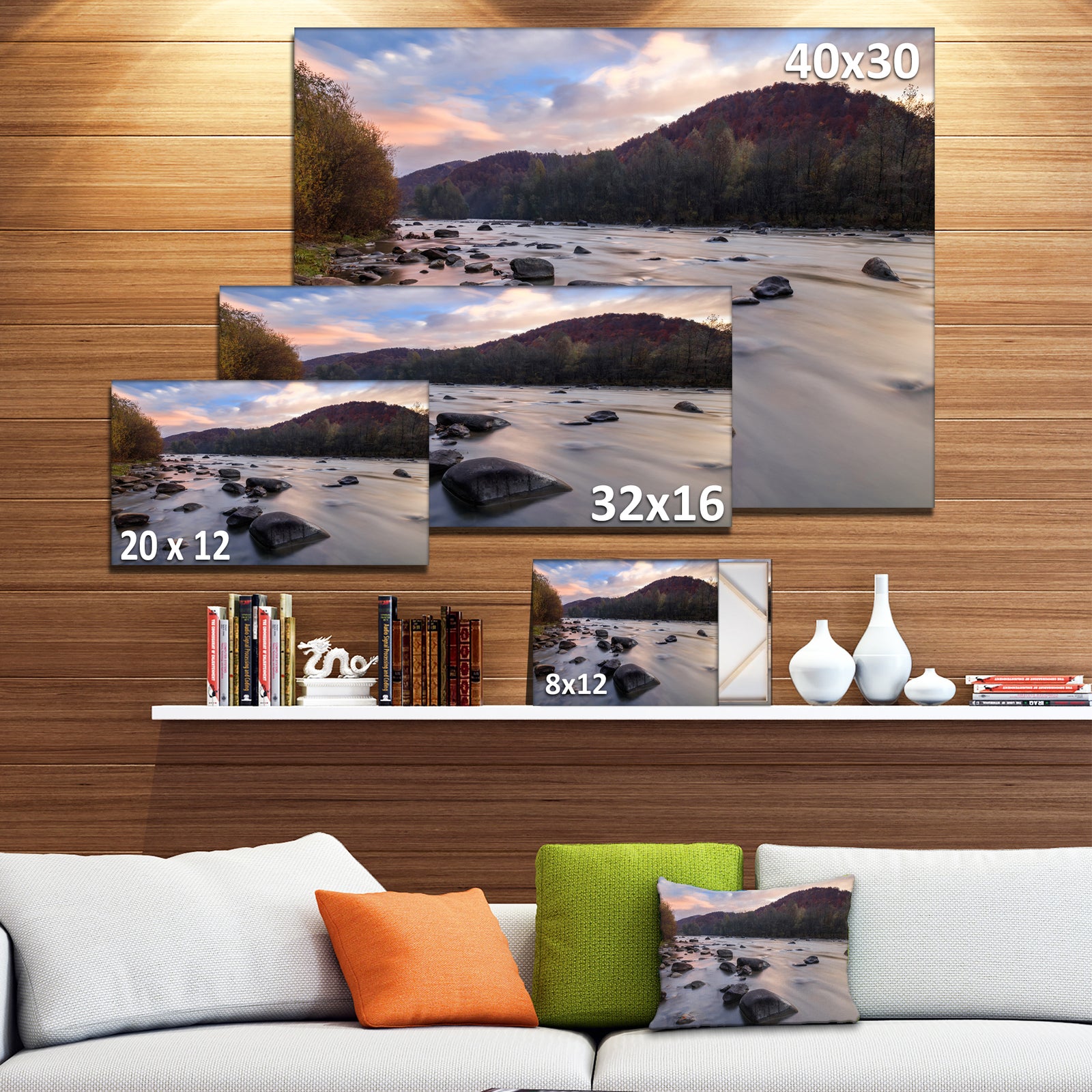 Rocky Mountain River in Autumn - Seashore Wall Art on Canvas