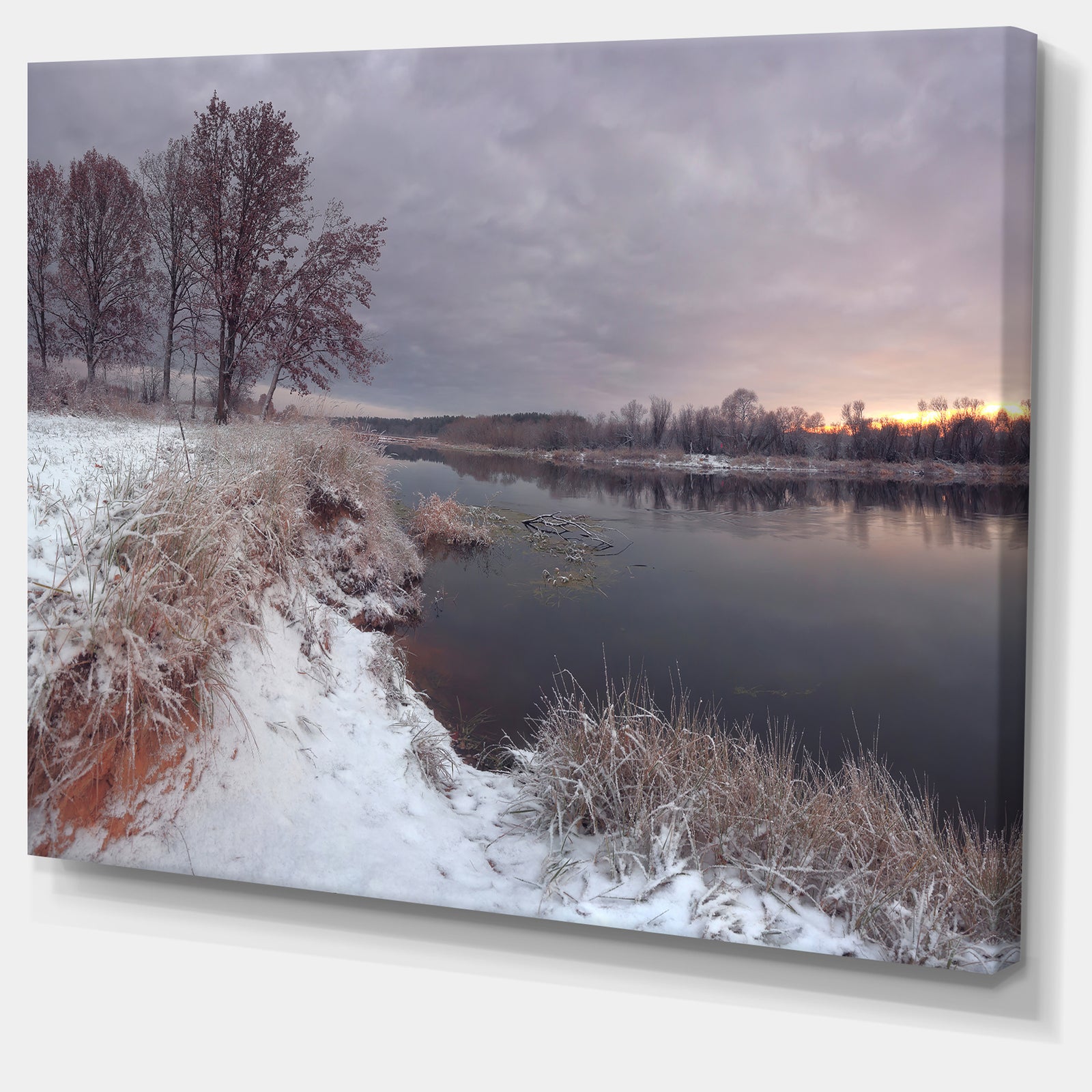 Winter River in Dark Morning - Seashore Wall Art on Canvas