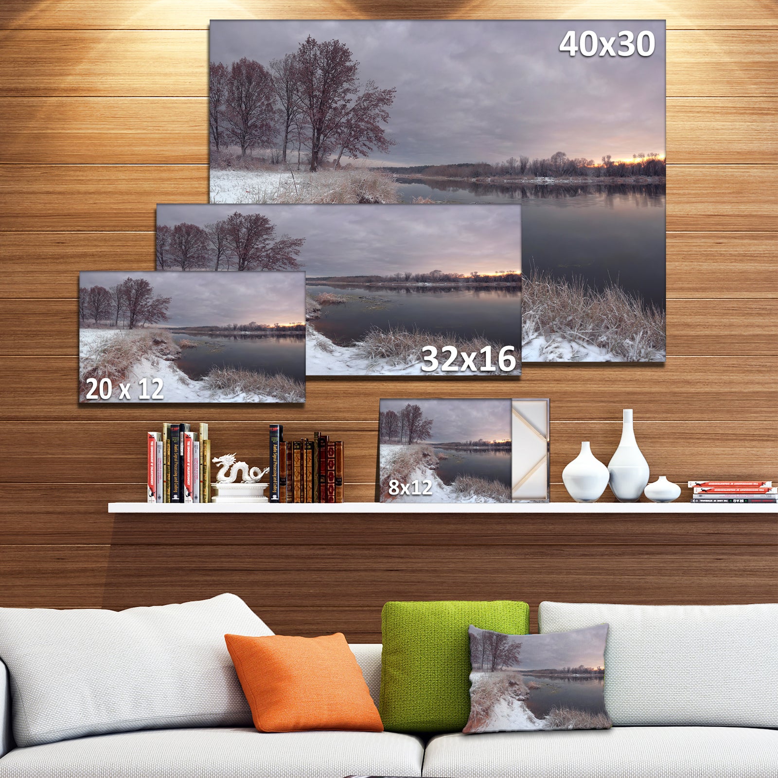 Winter River in Dark Morning - Seashore Wall Art on Canvas