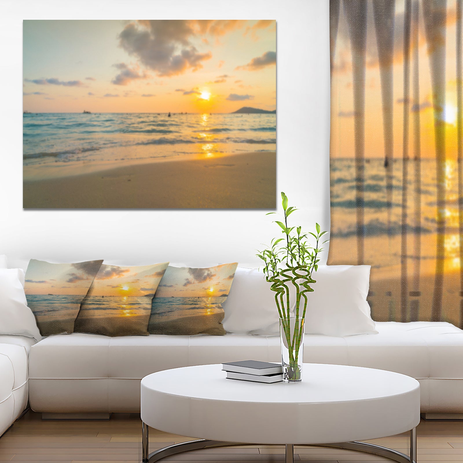 Stylish Blur Sunset over the Sea - Seashore Wall Art on Canvas