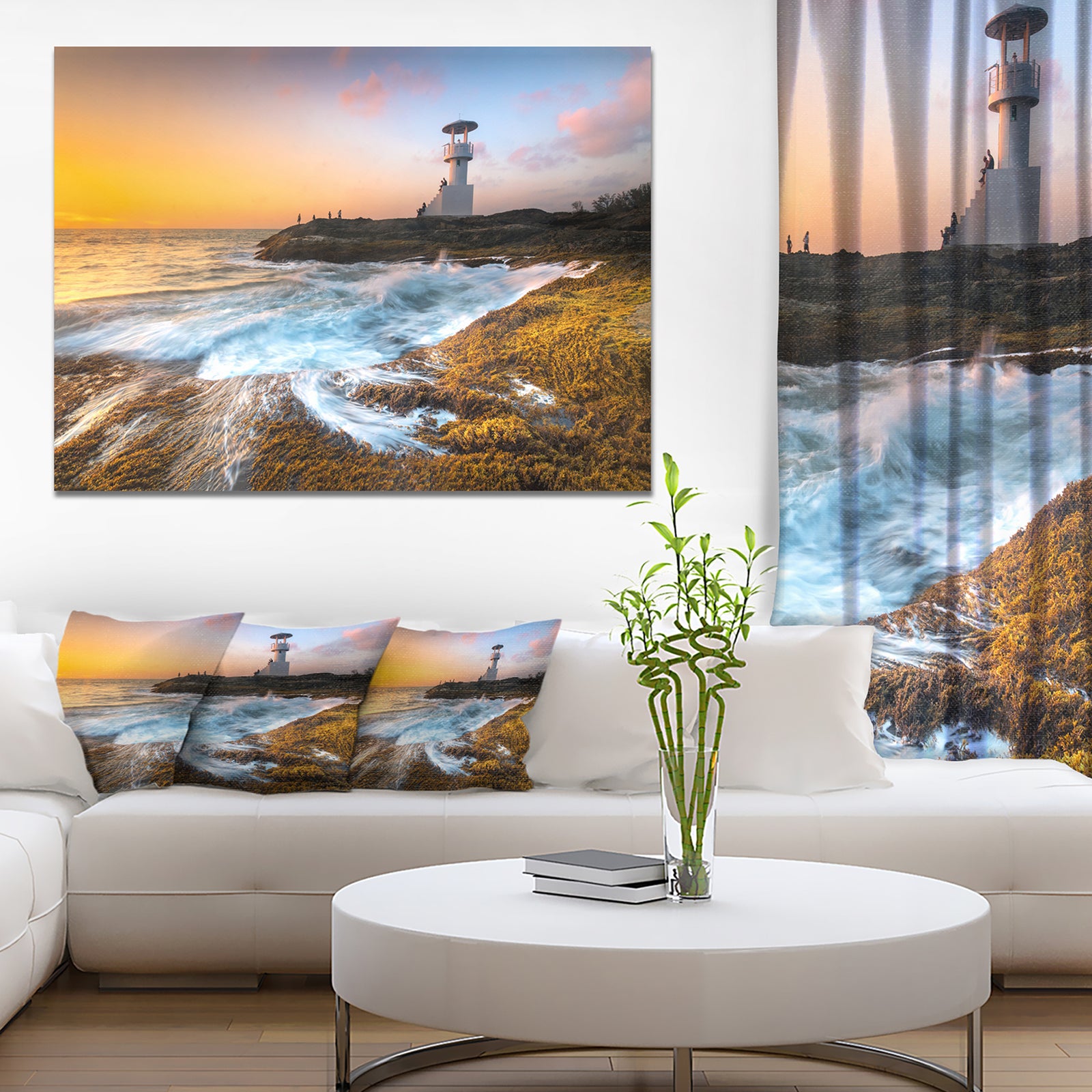 Lighthouse on Beautiful Seashore - Seashore Wall Art on Canvas