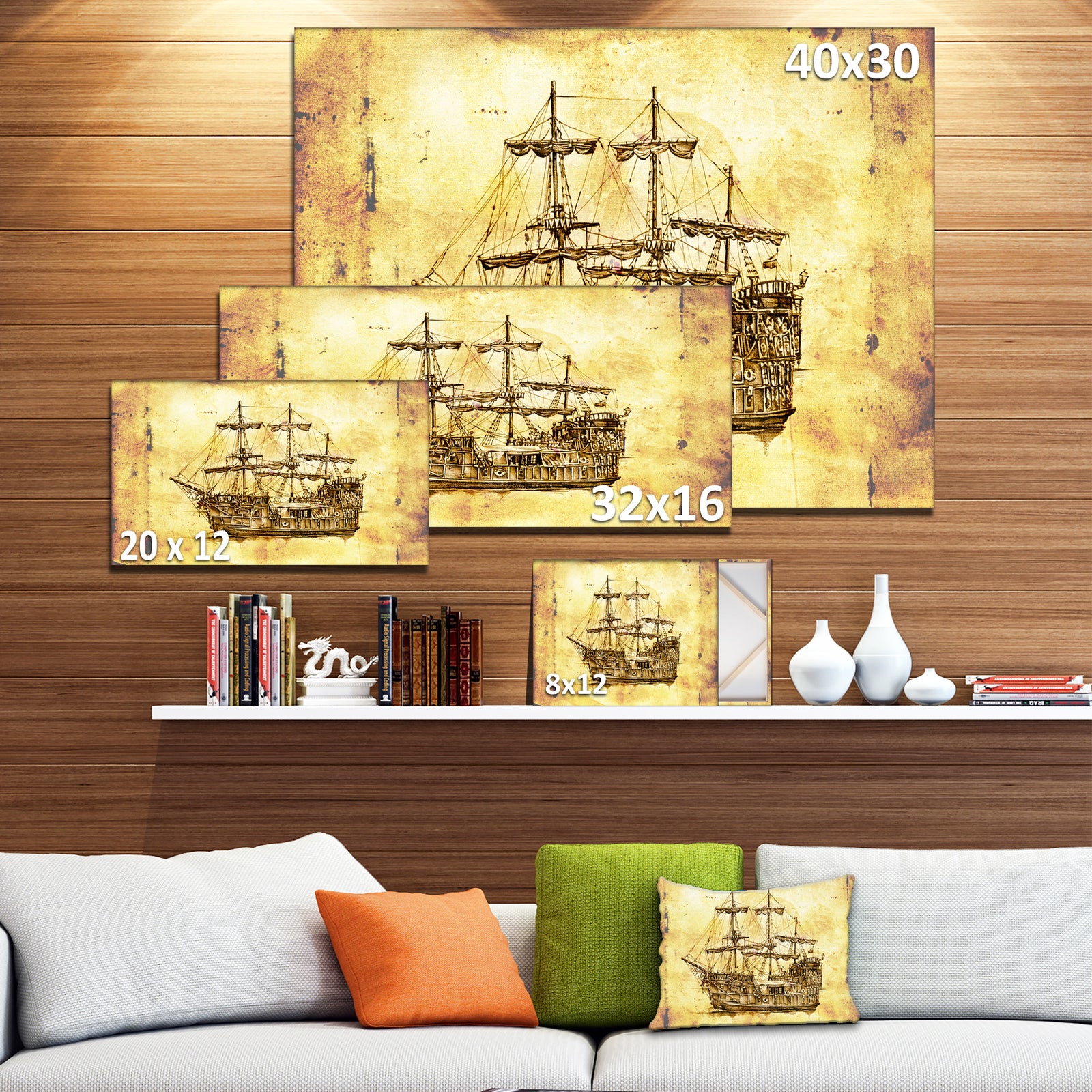 Old Travelling Boat Drawing - Seashore Wall Art on Canvas