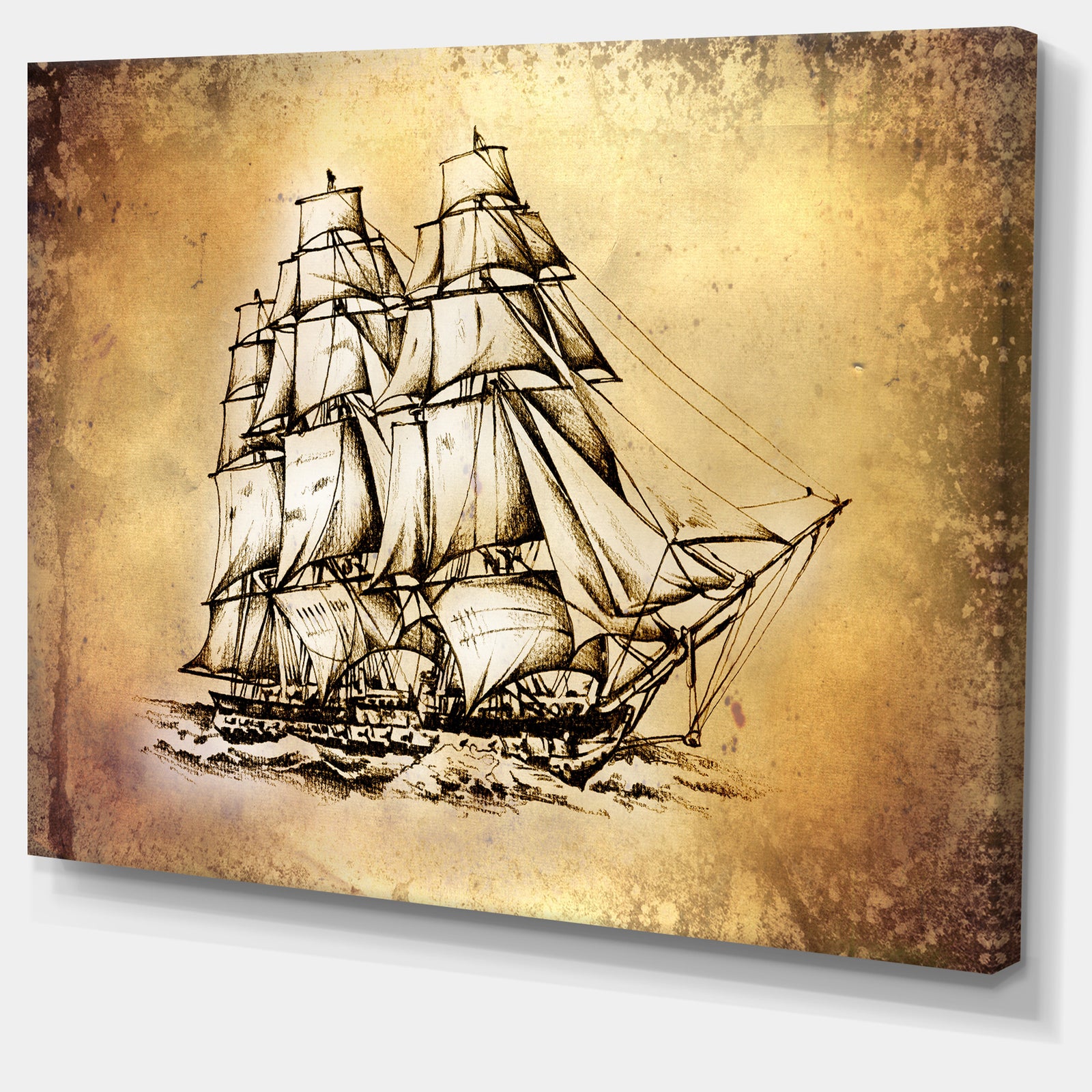 Moving Old Sailboat Drawing - Seashore Wall Art on Canvas