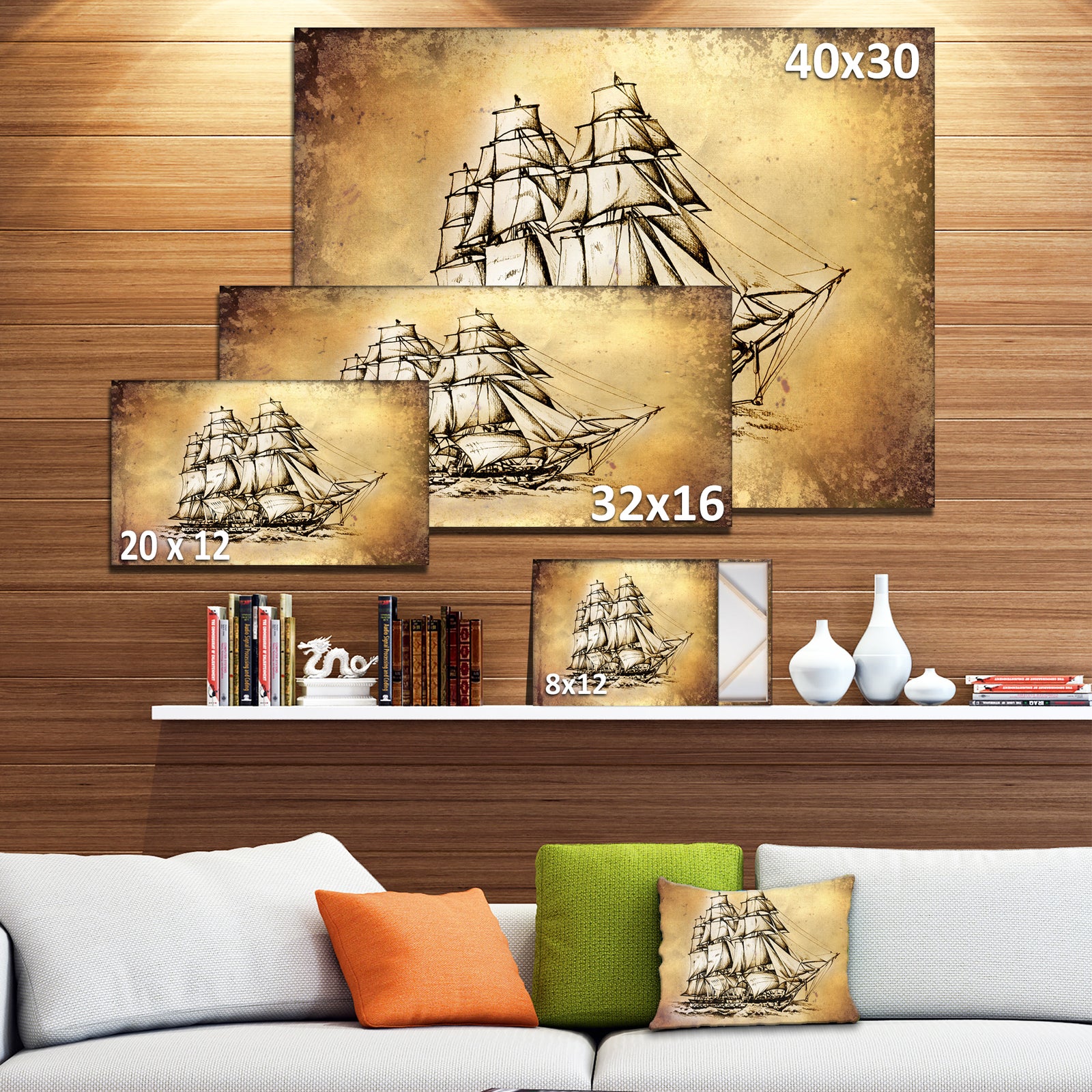 Moving Old Sailboat Drawing - Seashore Wall Art on Canvas