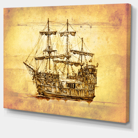 Brown Ancient Moving Boat - Seashore Wall Art on Canvas