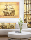 Brown Ancient Moving Boat - Seashore Wall Art on Canvas