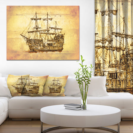 Brown Ancient Moving Boat - Seashore Wall Art on Canvas