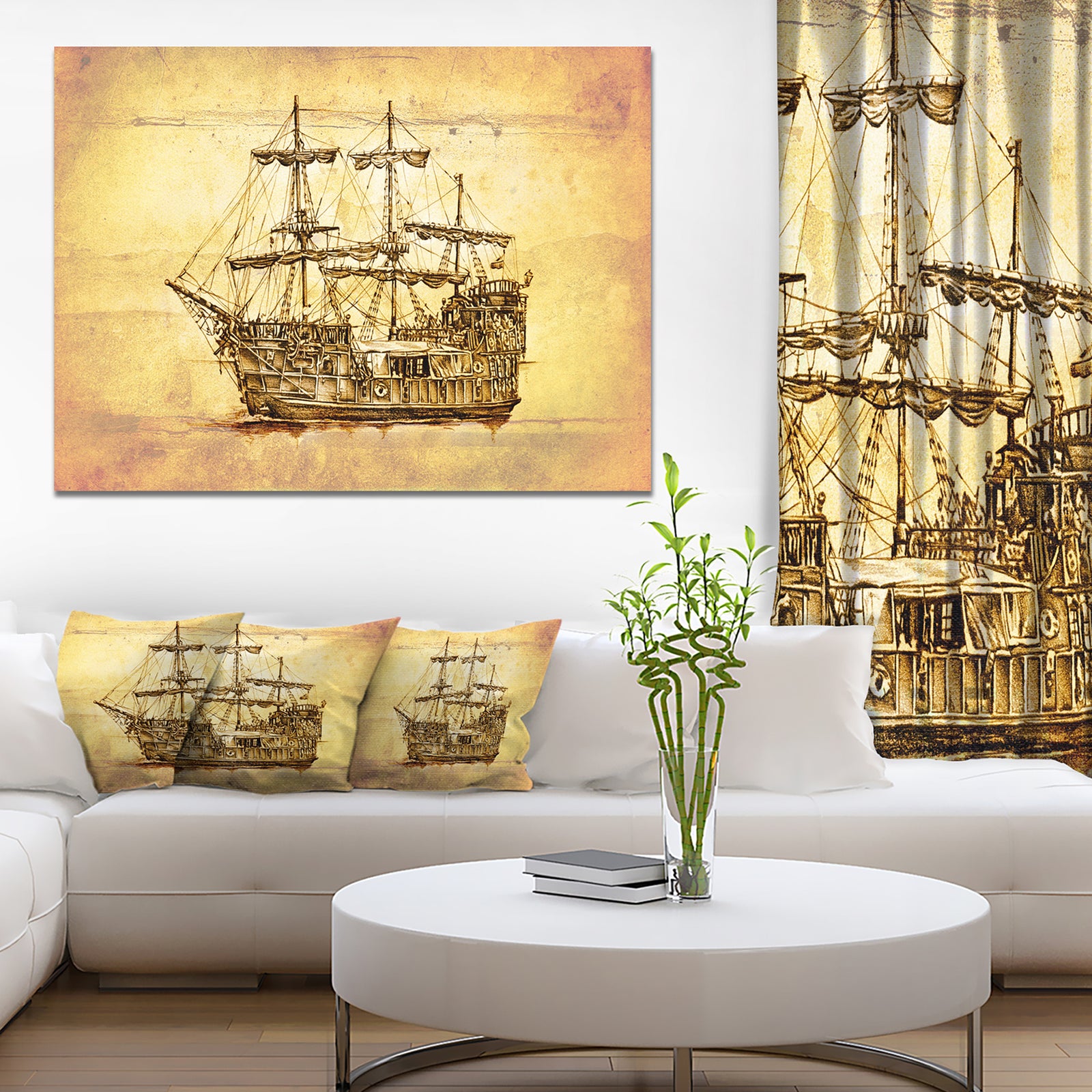 Brown Ancient Moving Boat - Seashore Wall Art on Canvas