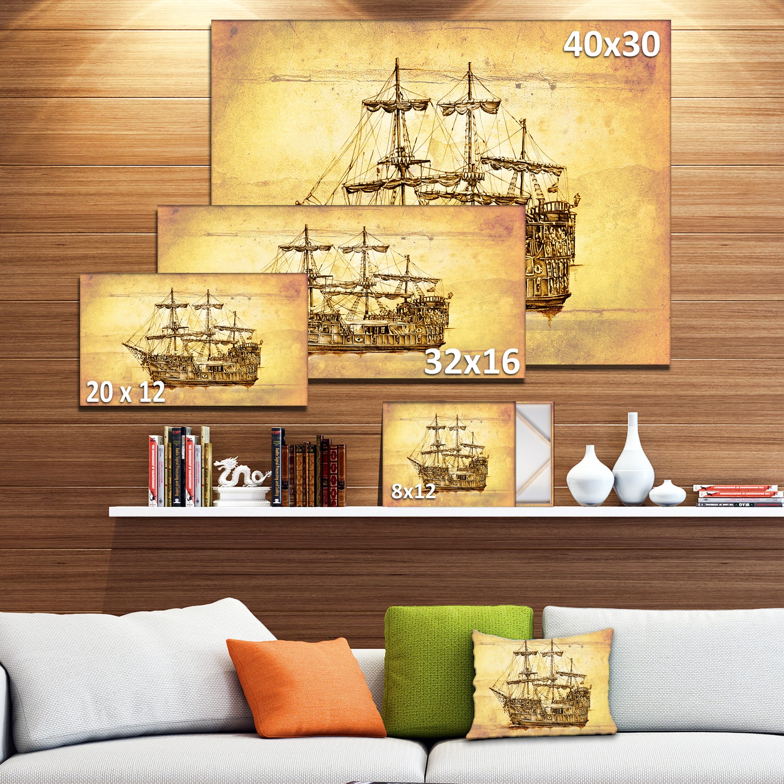 Brown Ancient Moving Boat - Seashore Wall Art on Canvas