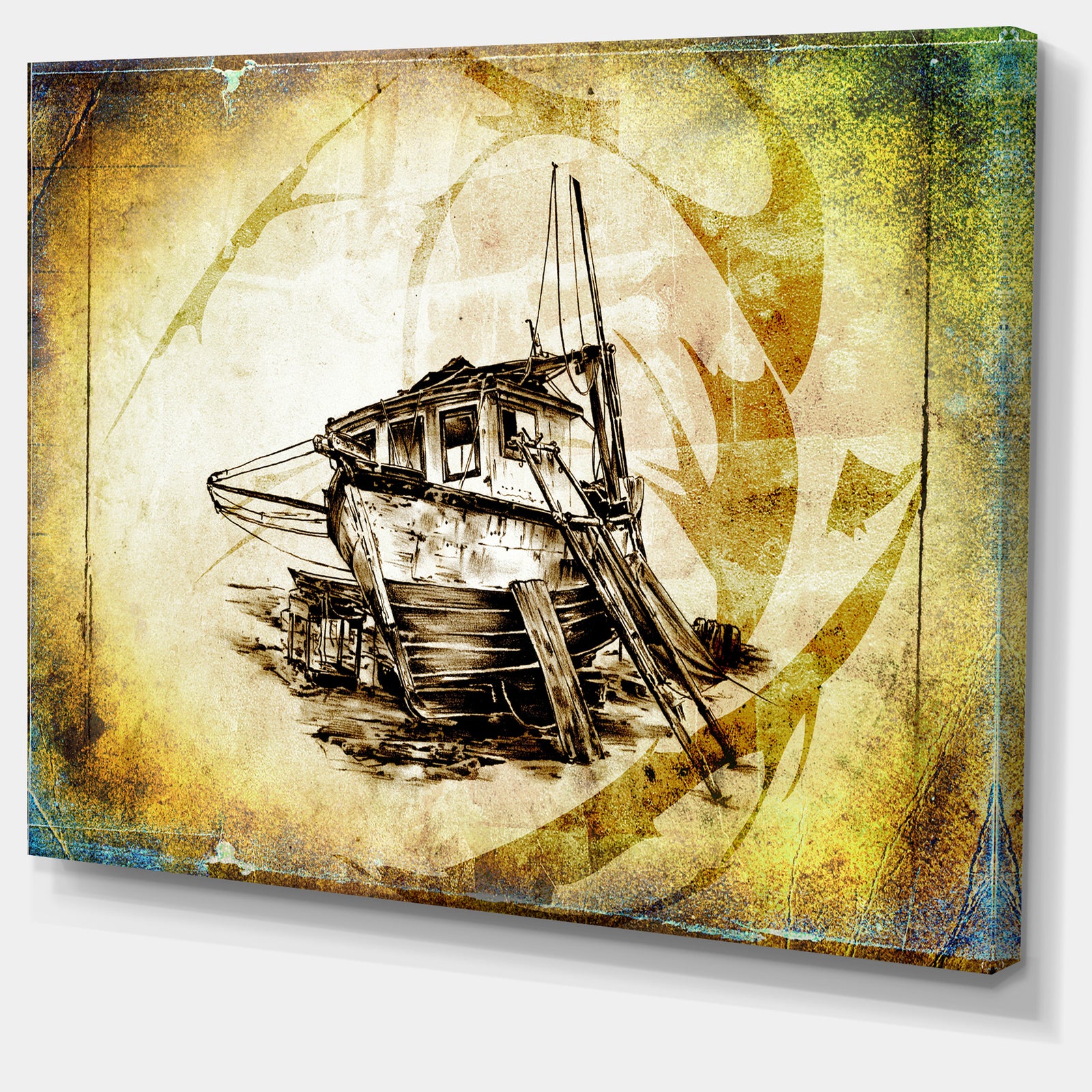 Drawing of Large Ancient Boat - Seashore Wall Art on Canvas