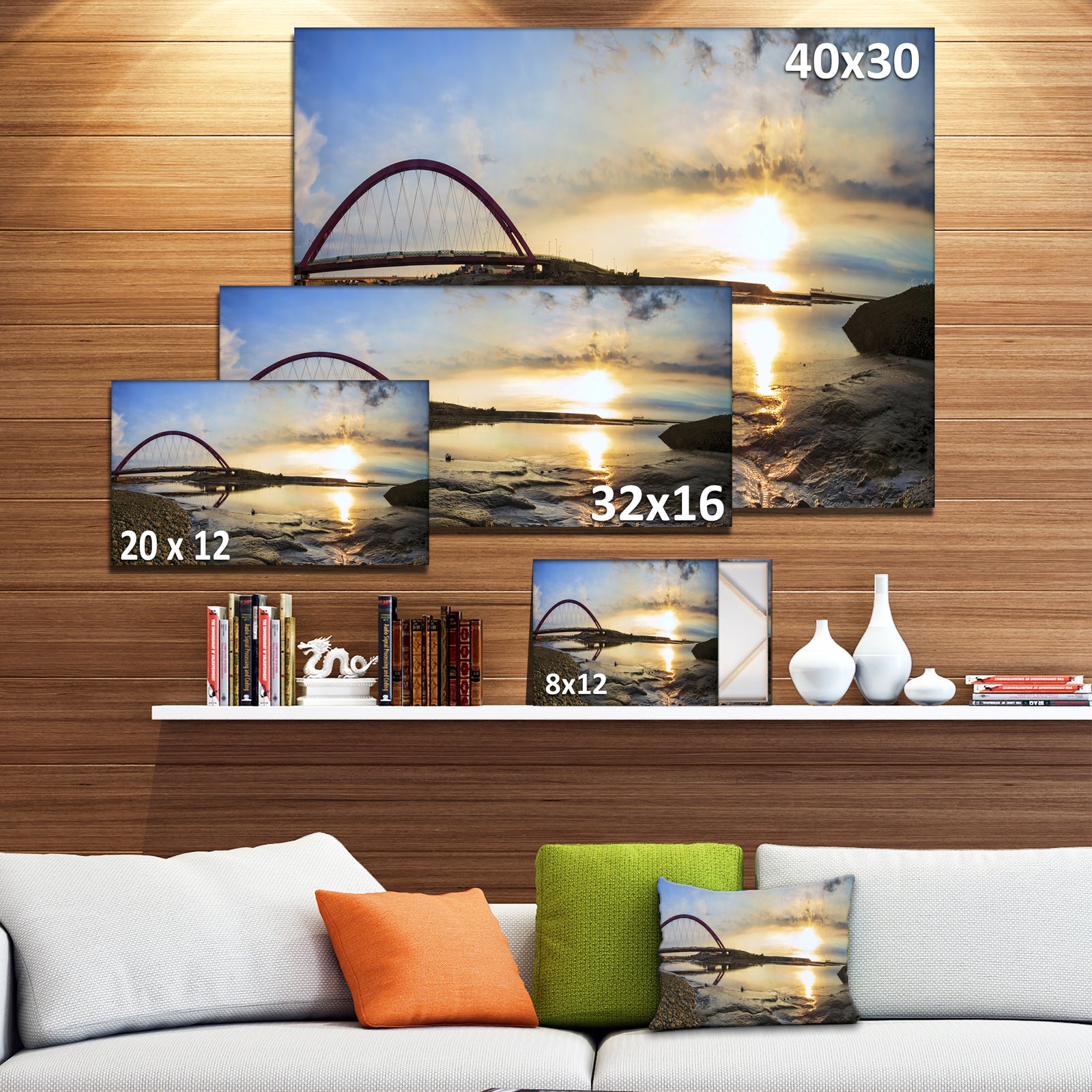 Bridge Sunset Panorama - Seashore Wall Art on Canvas
