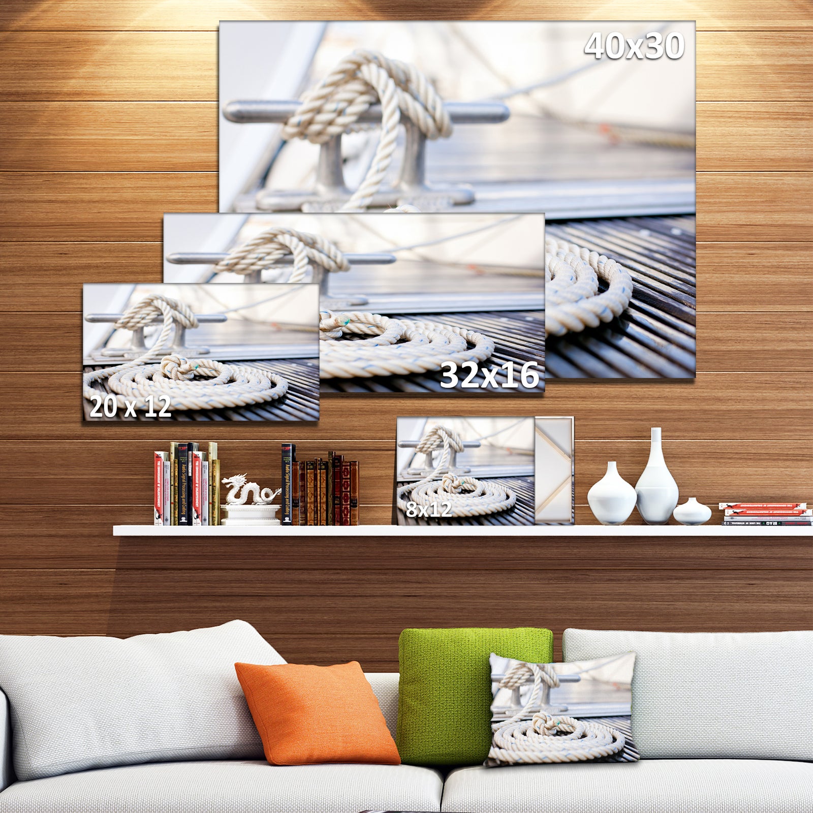 White Nautical Mooring Rope - Modern Landscape Canvas Art