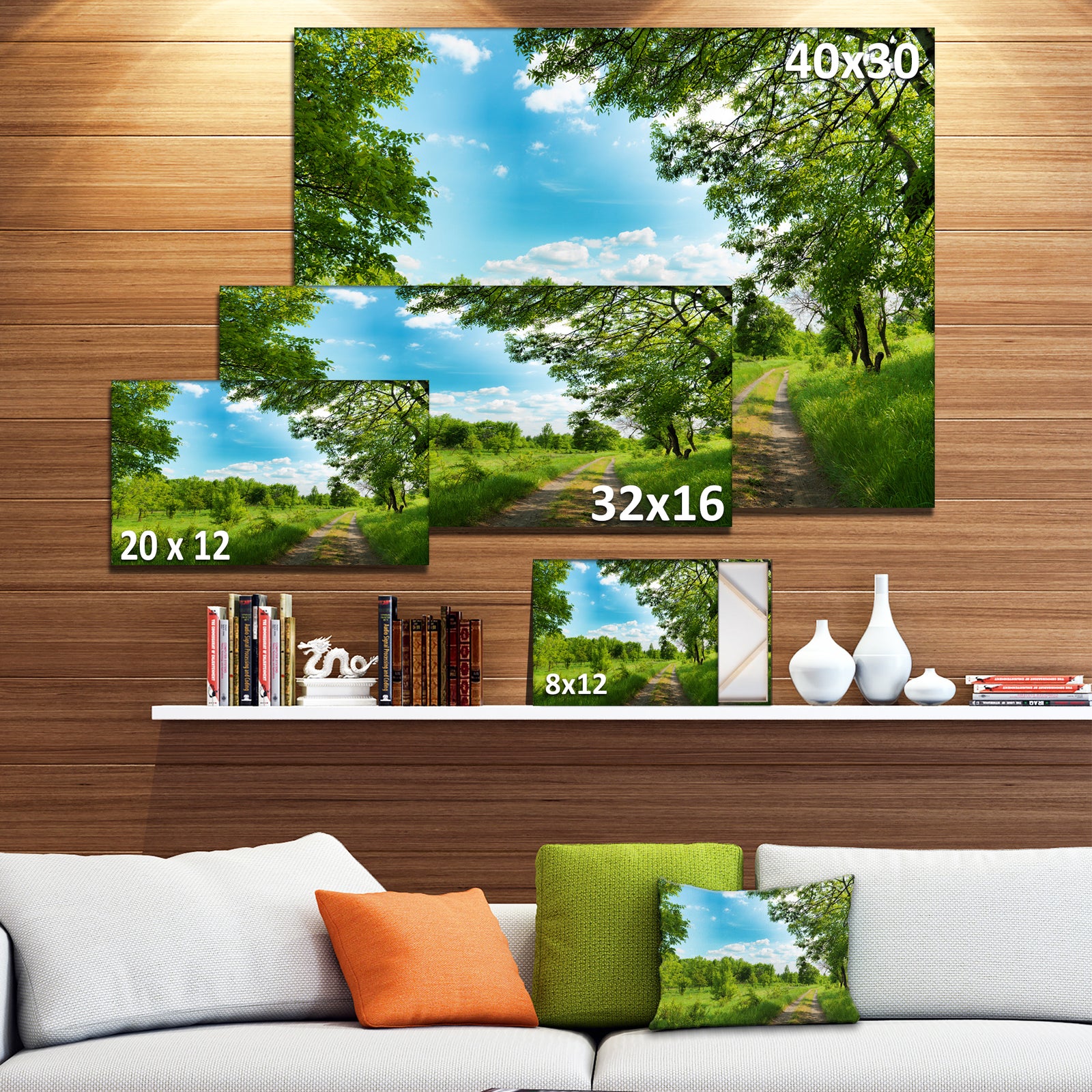 Green Forest Road and Blue Sky - Modern Landscape Canvas Art