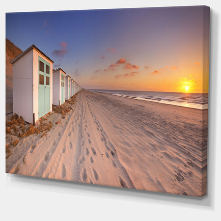 Row of Beach Huts at Sunset - Modern Landscape Canvas Art