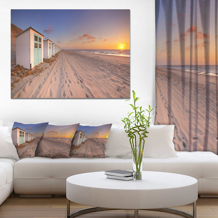 Row of Beach Huts at Sunset - Modern Landscape Canvas Art