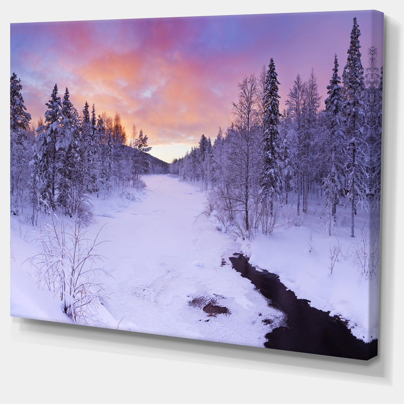 Winter River in Finnish Lapland - Modern Landscape Canvas Art