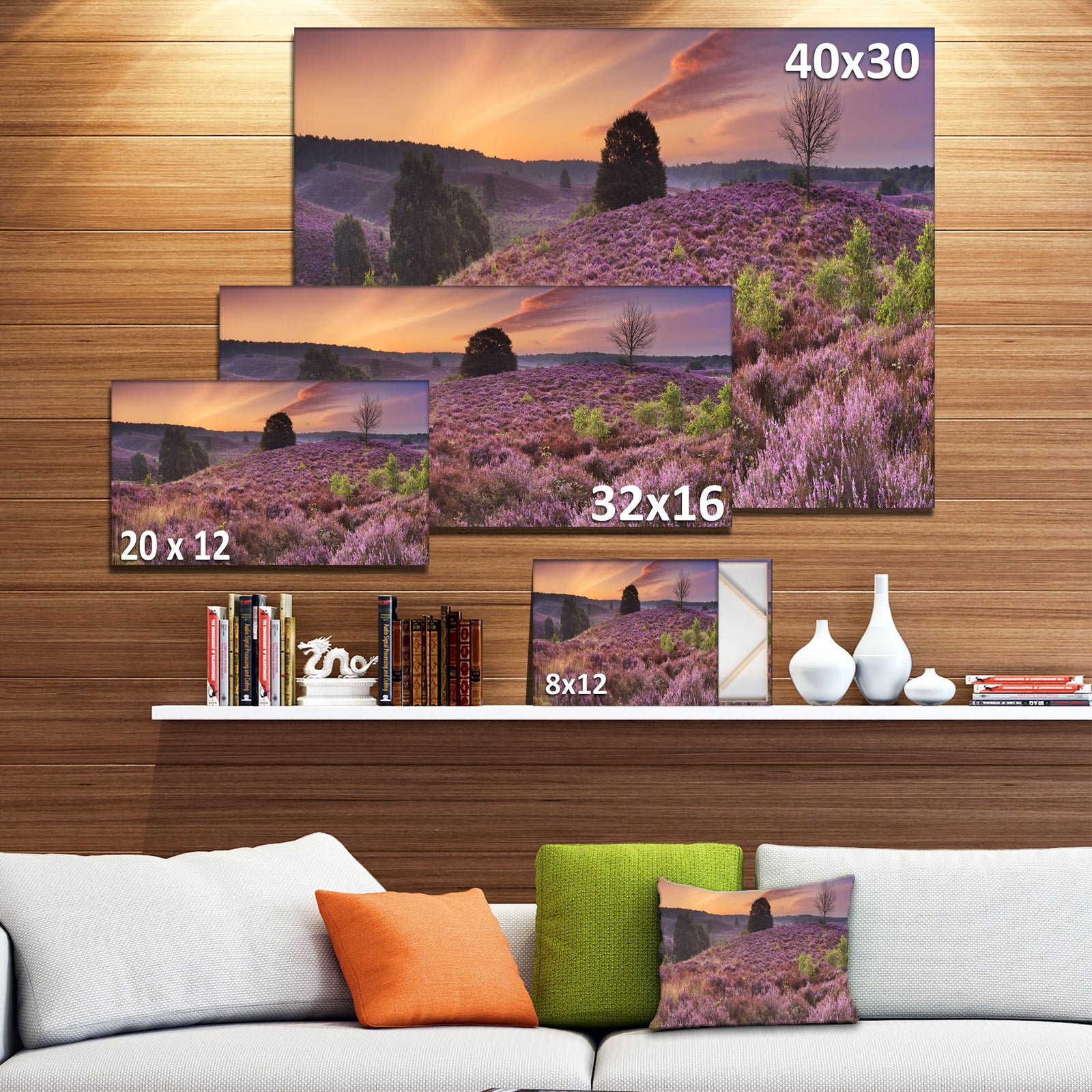 Blooming Heather at Dawn Panorama - Landscape Wall Art on Canvas