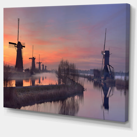 Windmills at Sunrise Panorama - Landscape Wall Art on Canvas