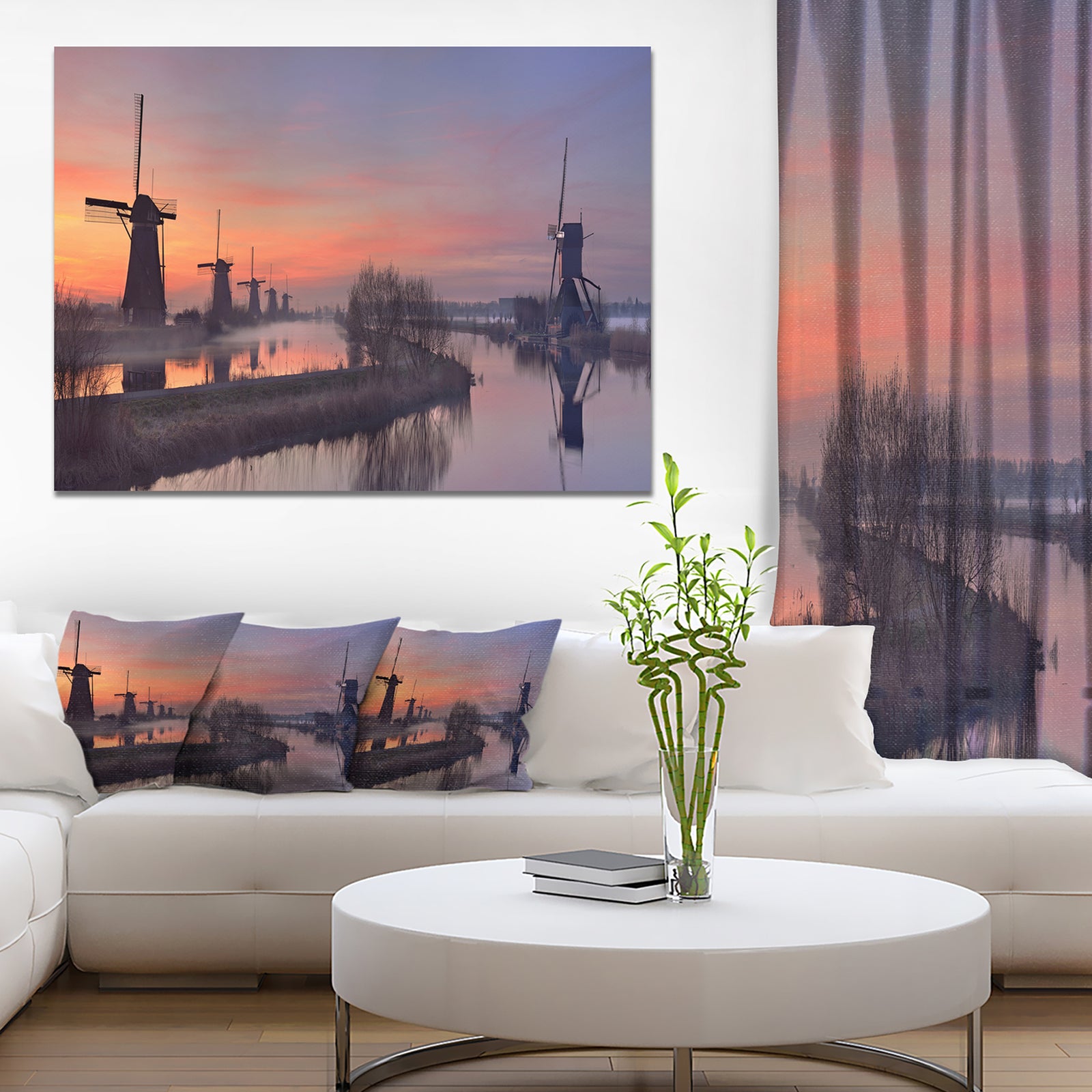 Windmills at Sunrise Panorama - Landscape Wall Art on Canvas