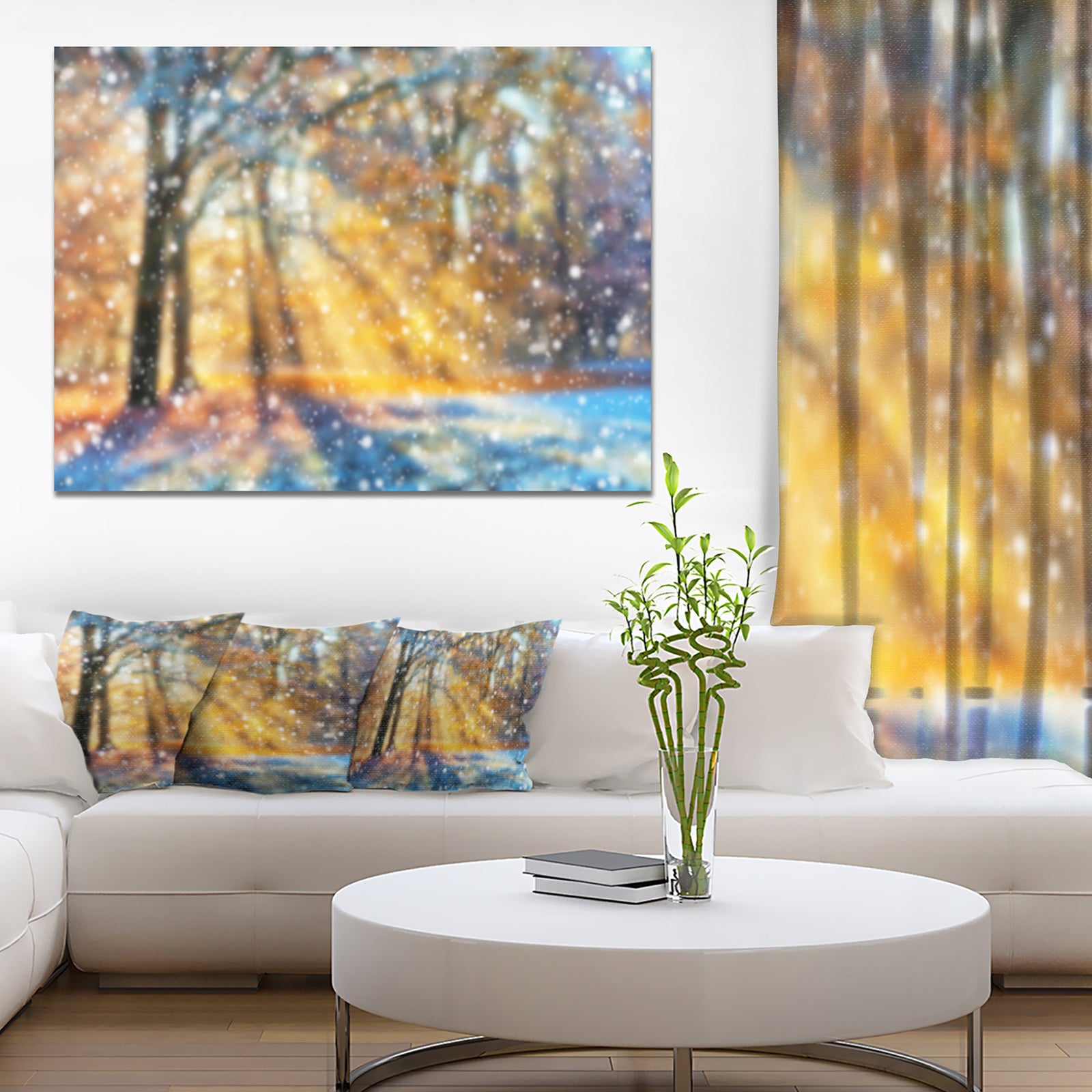 Blur Winter with Snow Flakes - Landscape Wall Art on Canvas