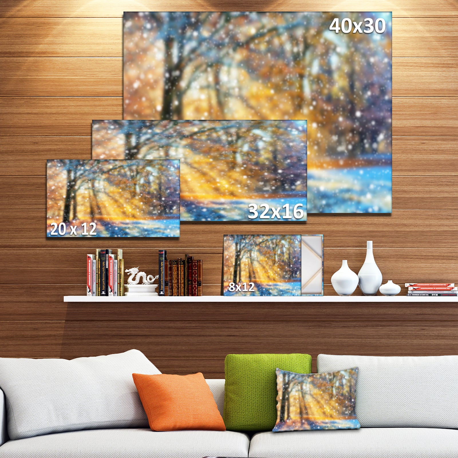 Blur Winter with Snow Flakes - Landscape Wall Art on Canvas
