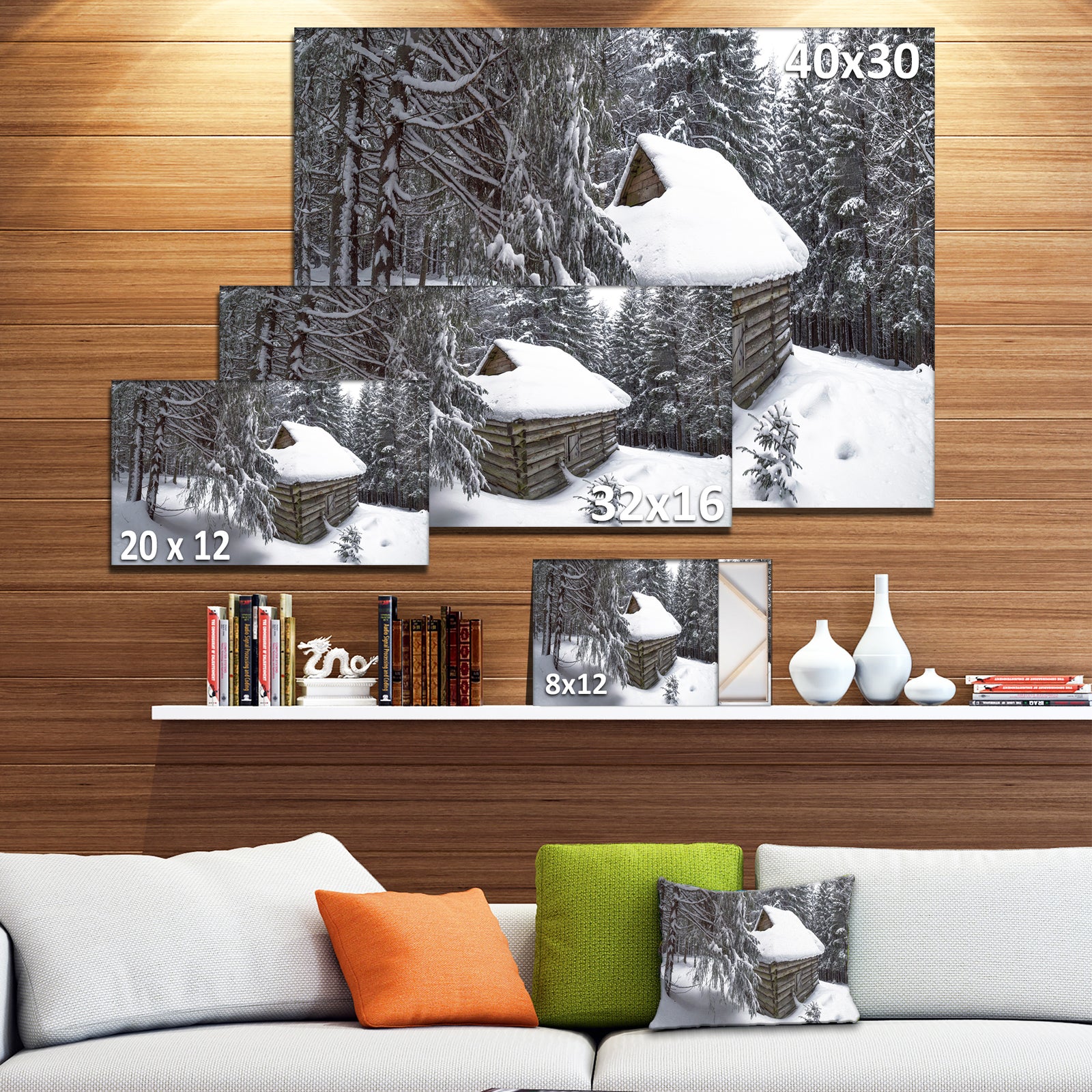 House in Magic Winter Forest - Modern Landscpae Wall Art