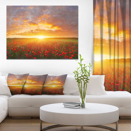 Poppy Field under Bright Sunset - Modern Landscpae Wall Art