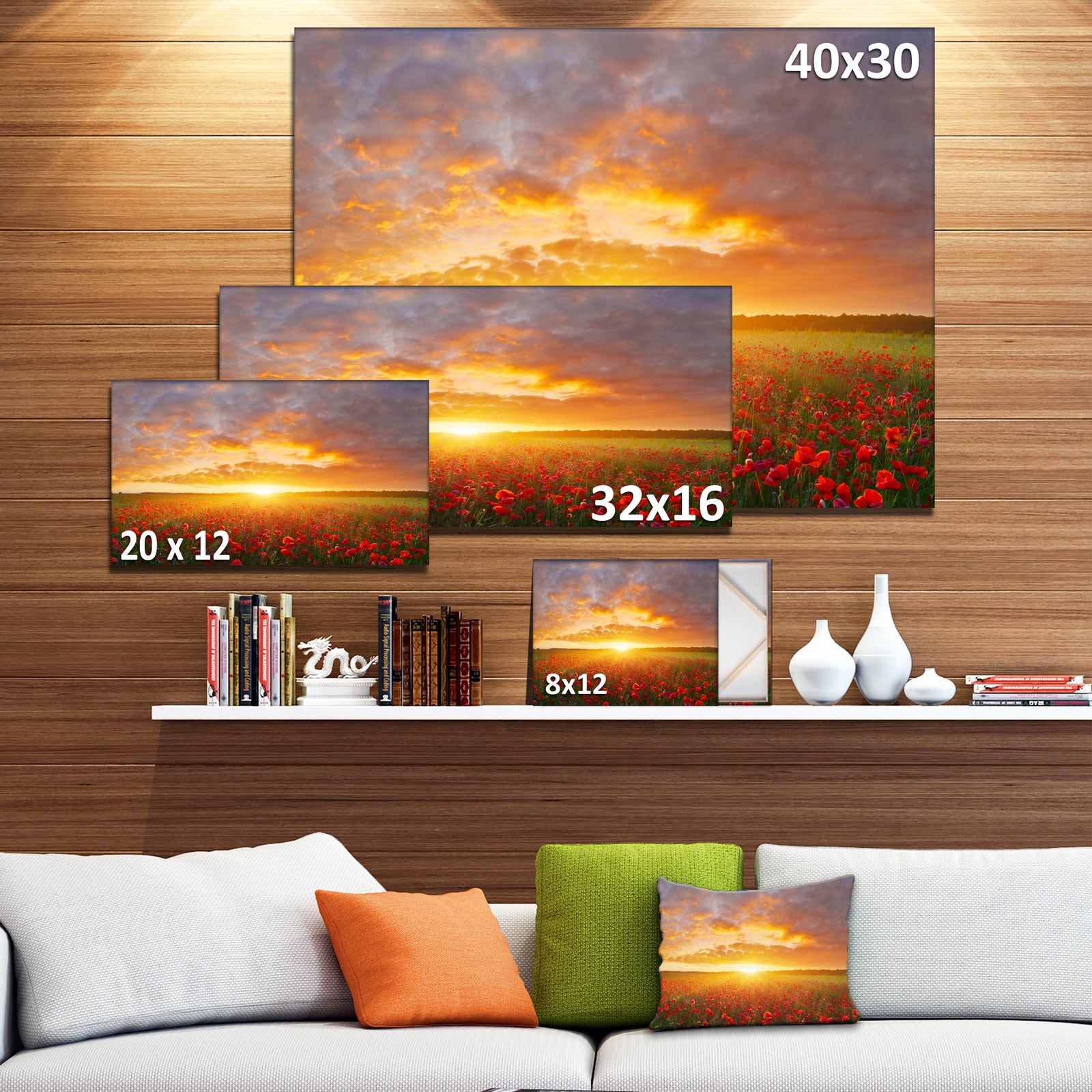 Poppy Field under Bright Sunset - Modern Landscpae Wall Art