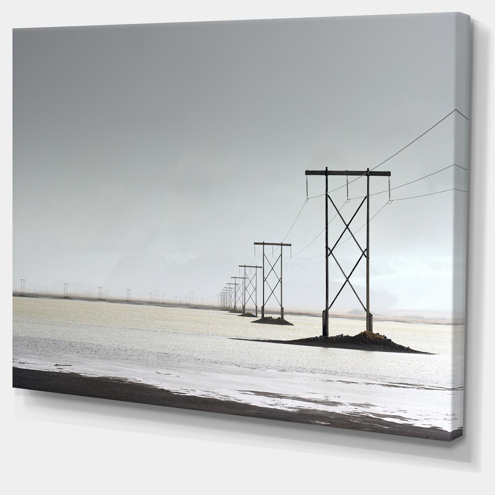 Electricity Pylons over Lagoon - Landscape Canvas Wall Artwork