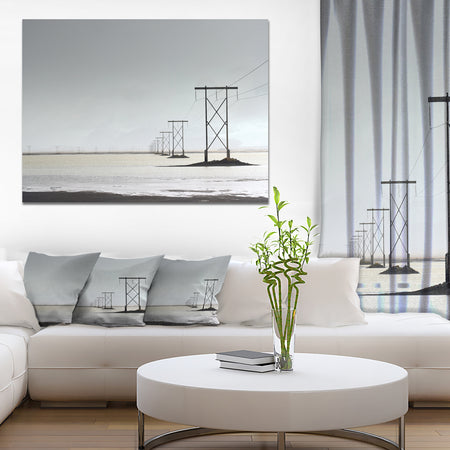 Electricity Pylons over Lagoon - Landscape Canvas Wall Artwork