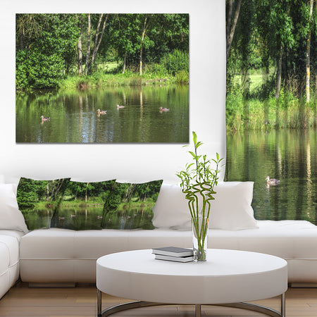 Bushes and Trees in River Bank - Landscape Canvas Wall Artwork