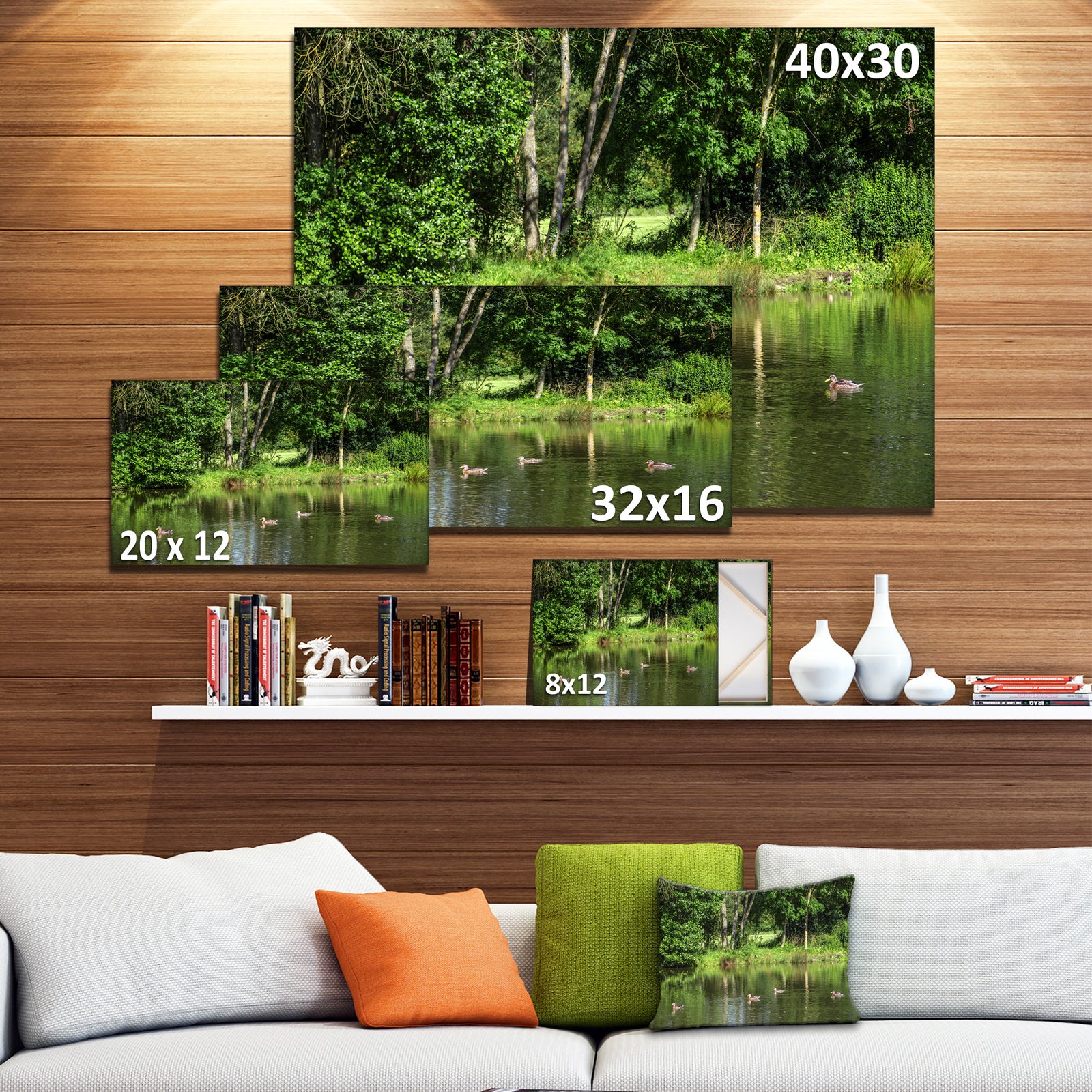 Bushes and Trees in River Bank - Landscape Canvas Wall Artwork