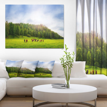 Cows on Field Panorama - Landscape Canvas Wall Artwork