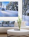 SUV Car Though Snowy Winter - Landscape Canvas Wall Artwork