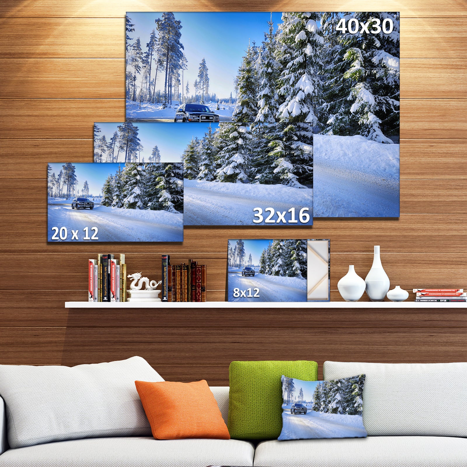 SUV Car Though Snowy Winter - Landscape Canvas Wall Artwork
