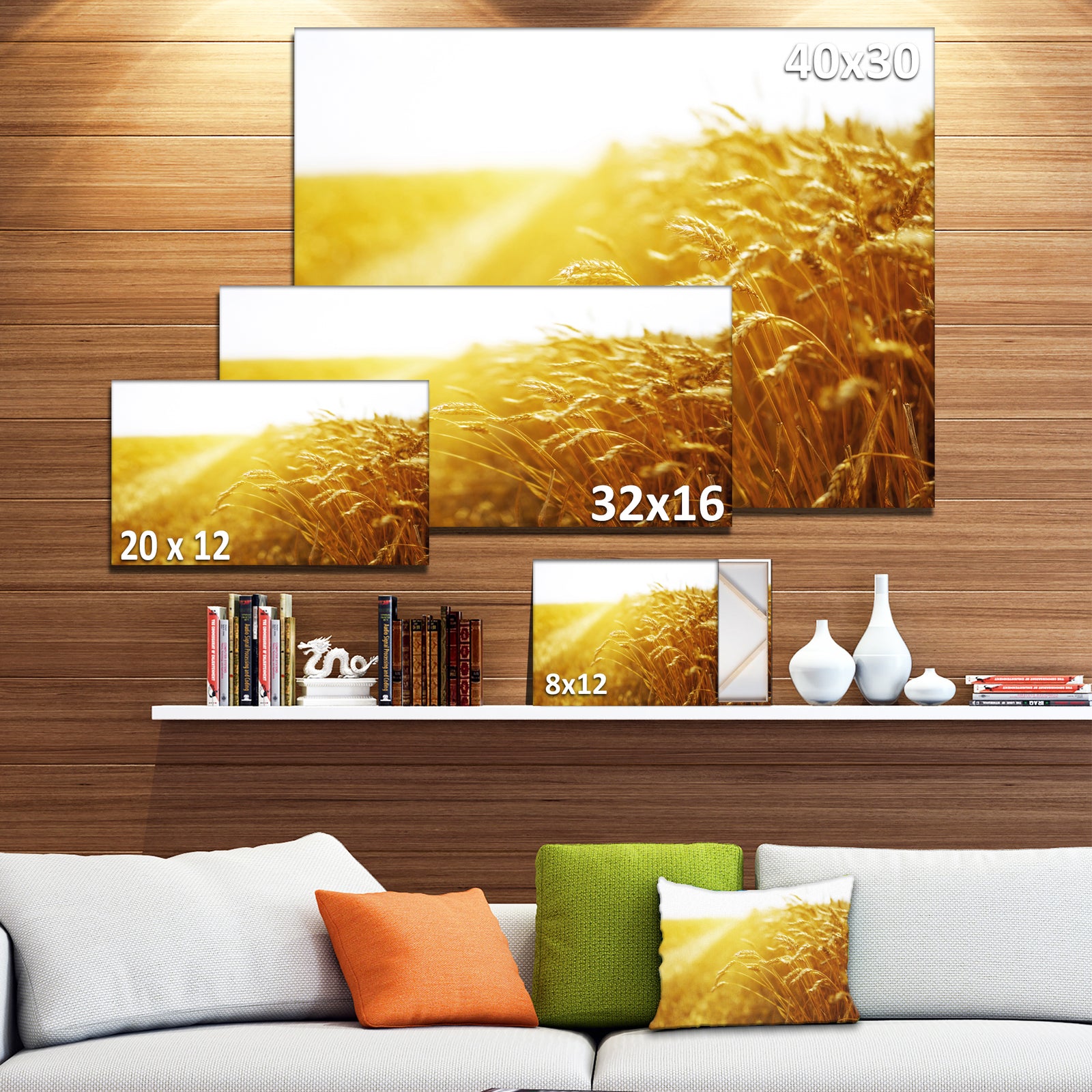 Bright Sunset over Wheat Field - Landscape Canvas Wall Artwork