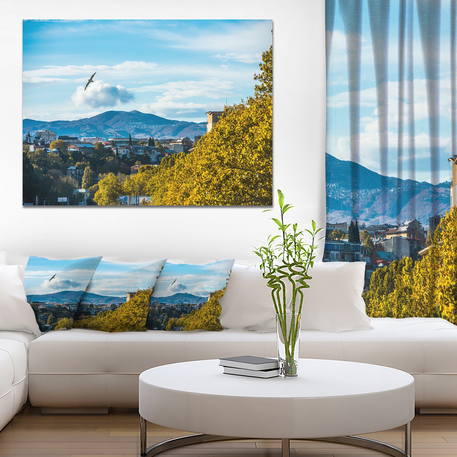 Old Town and Hills in Tbilisi - Landscape Canvas Wall Artwork