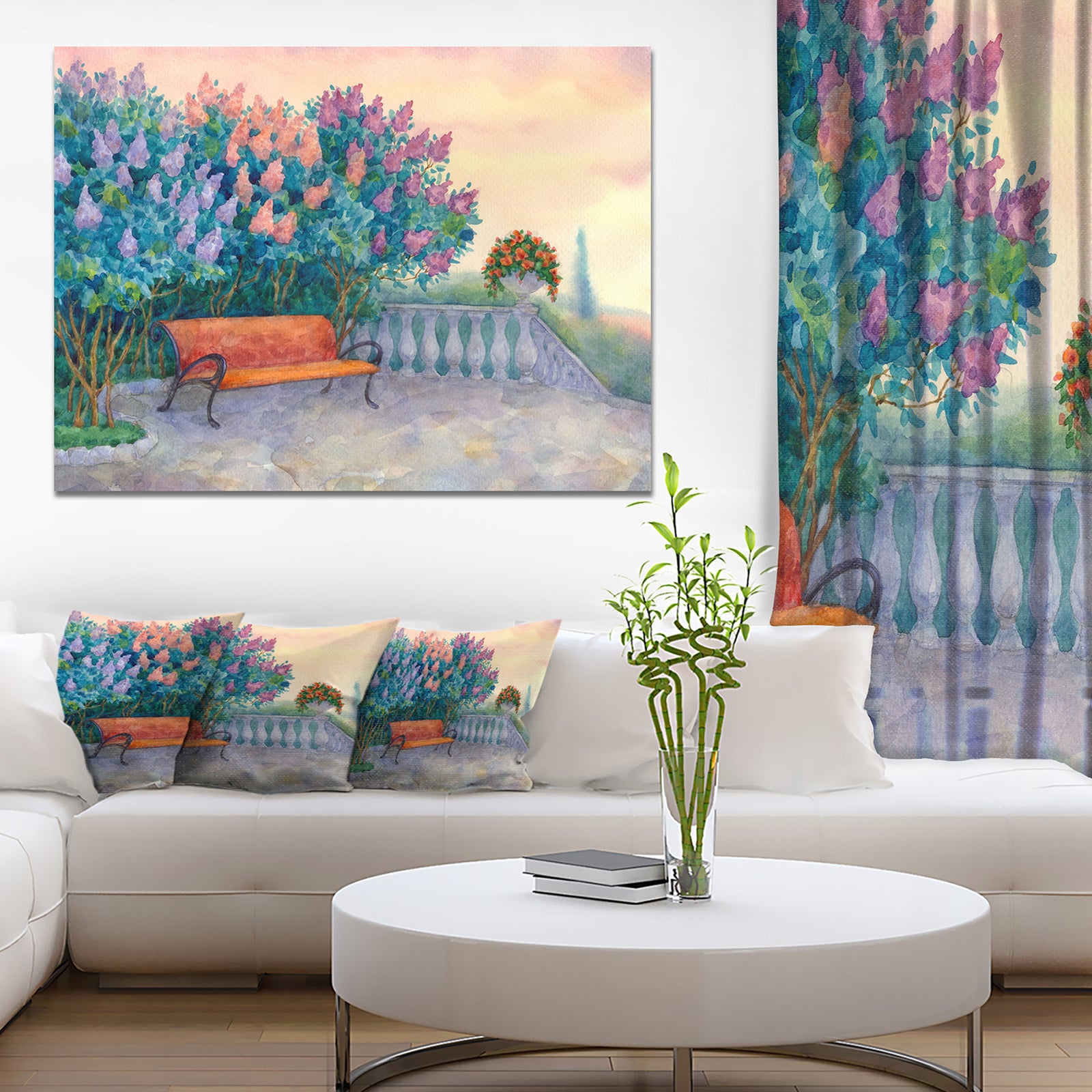 Bench under Flowering Lilac - Landscape Wall Artwork