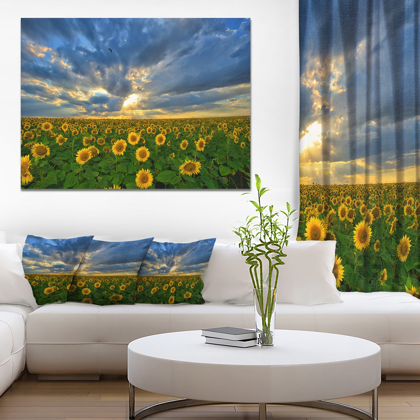 Beauty Sunset over Sunflowers - Landscape Wall Artwork