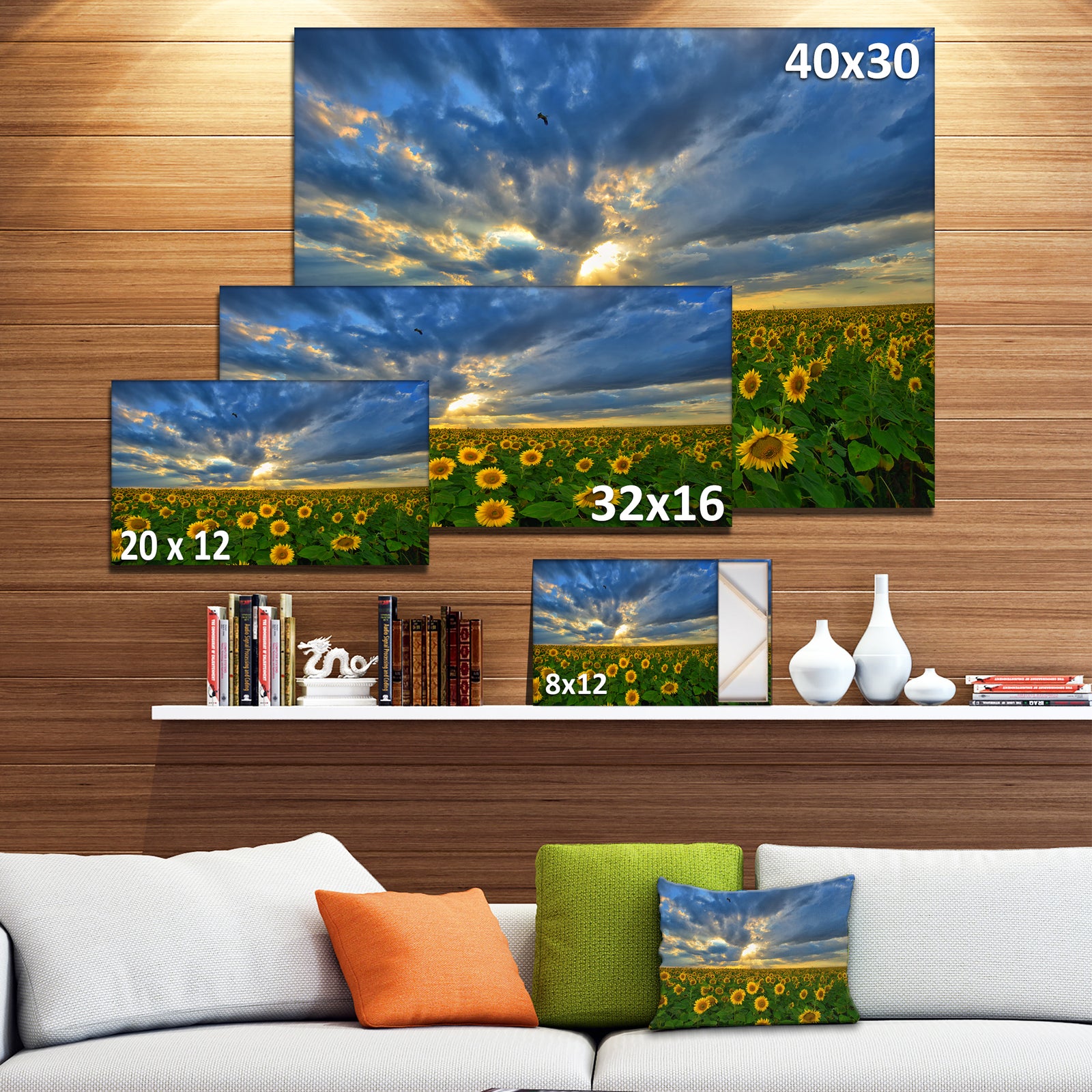 Beauty Sunset over Sunflowers - Landscape Wall Artwork
