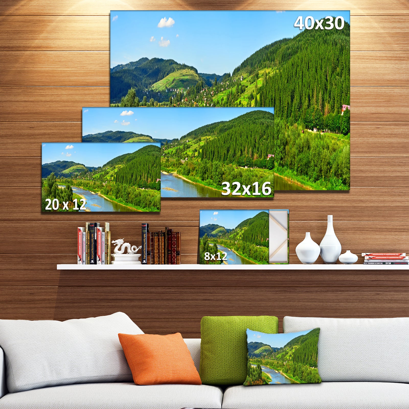 Green Mountains and River - Landscape Wall Artwork